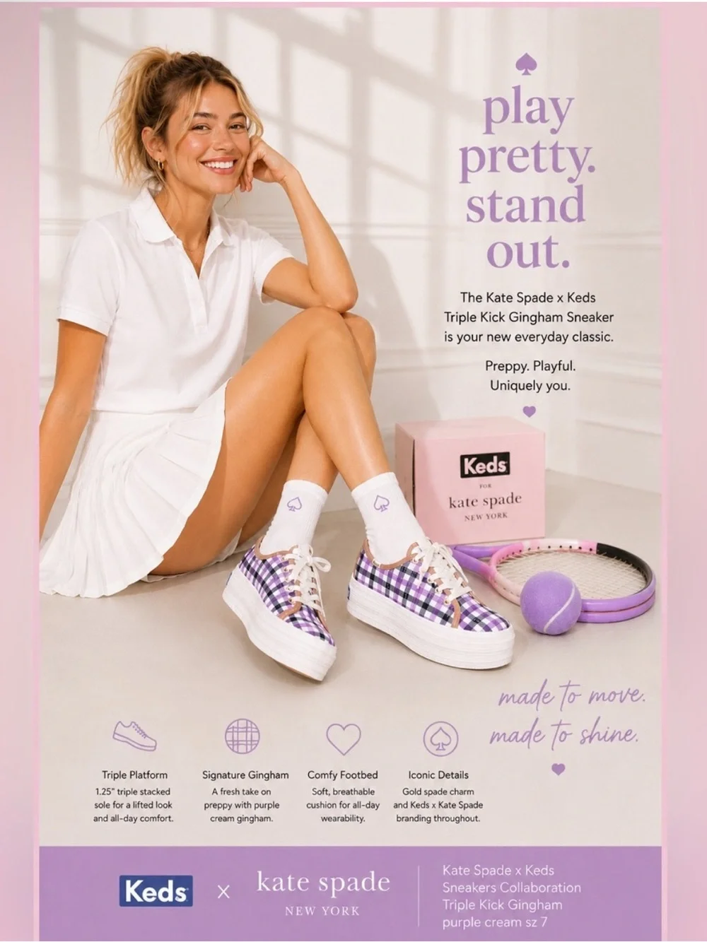 Kate Spade Keds Gingham Triple Platform Sneakers